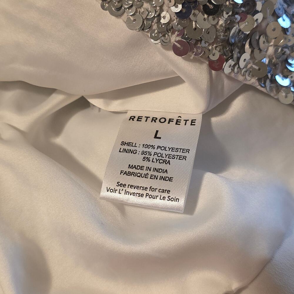 Retrofête White Silver Strapless Sequin Kameron Embellished Mini Dress Large - Picture 11 of 12